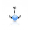 Piercing nombril coeur tattoo bleu avec ailes pour femme