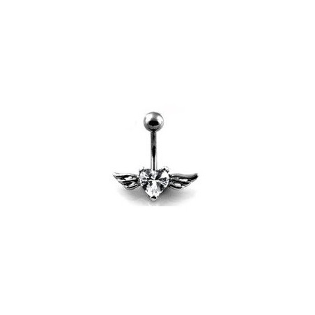 Piercing nombril Coeur Tattoo cristal blanc avec Ailes