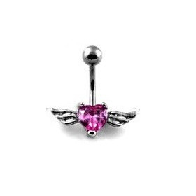 Piercing nombril Coeur Tattoo cristal rose avec Ailes