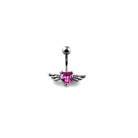 Piercing nombril Coeur Tattoo cristal rose avec Ailes