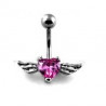 Piercing nombril Coeur Tattoo cristal rose avec Ailes