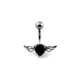 Piercing nombril Coeur Tattoo cristal noir avec Ailes