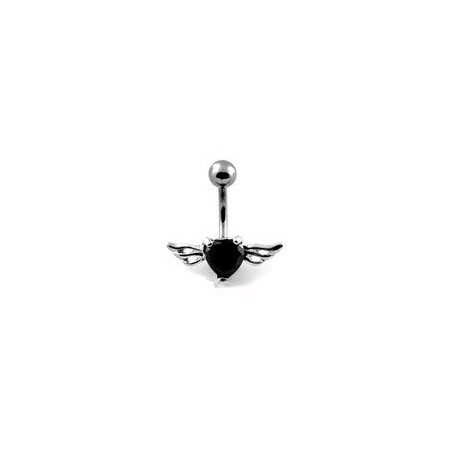 Piercing nombril Coeur Tattoo cristal noir avec Ailes