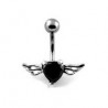 Piercing nombril Coeur Tattoo cristal noir avec Ailes