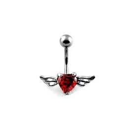 Piercing nombril Coeur Tattoo cristal rouge avec Ailes