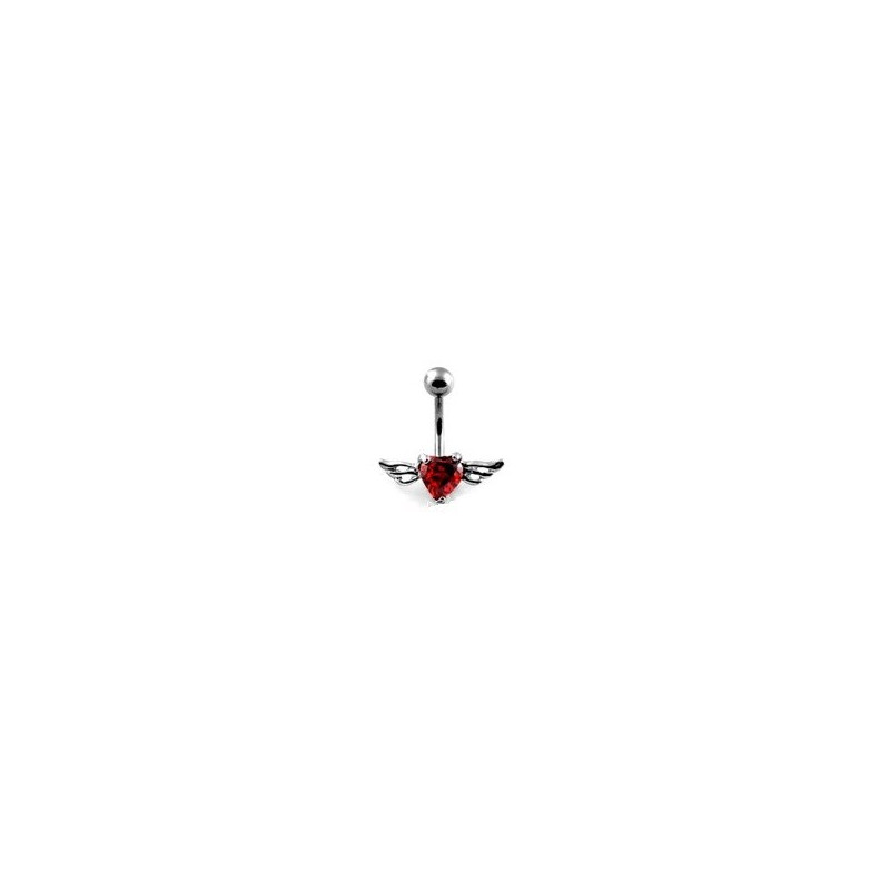 Piercing nombril Coeur Tattoo cristal rouge avec Ailes