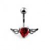 Piercing nombril Coeur Tattoo cristal rouge avec Ailes