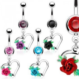 Piercing nombril pendentif coeur et fleur