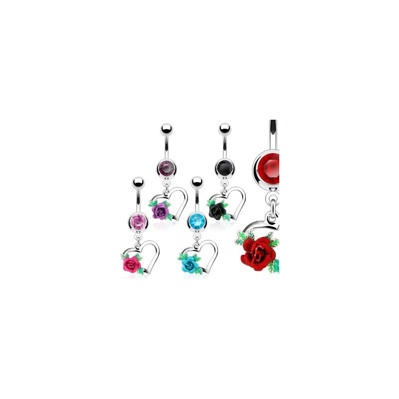 Piercing nombril pendentif coeur et fleur