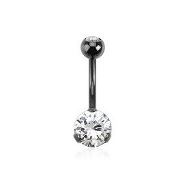 Piercing nombril black line cristal blanc 3 grif de qualité en acier noir