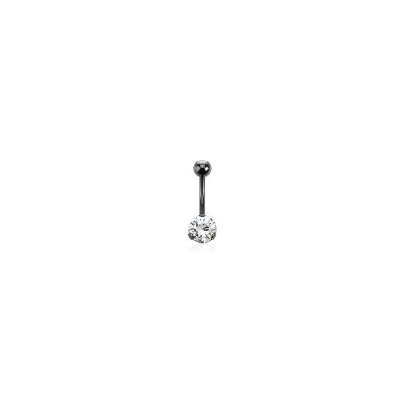 Piercing nombril black line cristal blanc 3 grif de qualité en acier noir