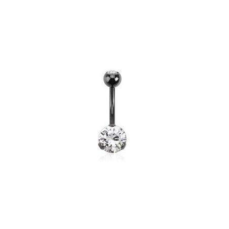 Piercing nombril black line cristal blanc 3 grif de qualité en acier noir