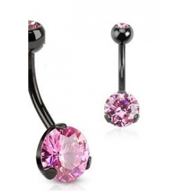 Piercing nombril black line cristal rose 3 grif de qualité en acier noir