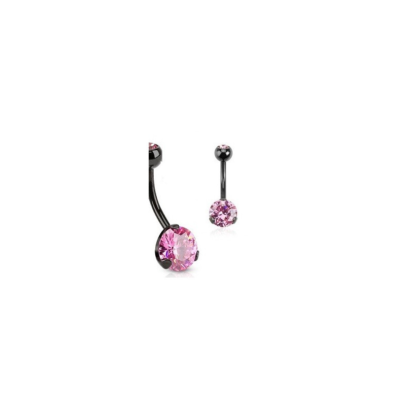 Piercing nombril black line cristal rose 3 grif de qualité en acier noir