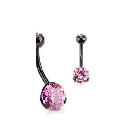 Piercing nombril black line cristal rose 3 grif de qualité en acier noir
