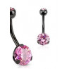 Piercing nombril black line cristal rose 3 grif de qualité en acier noir