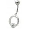 Piercing nombril en argent massif motif cercle argent cristal