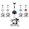 Piercing nombril acier chirurgical pendentif tête de mort strass blanc pas cher