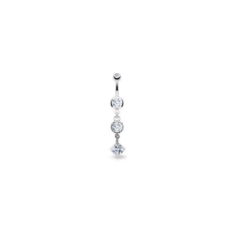 Piercing nombril acier chirurgical vintage pendentif cristal blanc