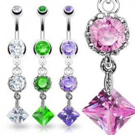 Piercing nombril princesse acier chirurgical vintage pendentif cristal blanc
