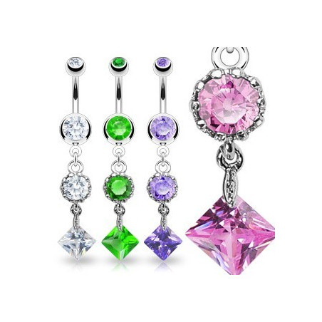 Piercing nombril princesse acier chirurgical vintage pendentif cristal blanc