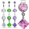 Piercing nombril princesse acier chirurgical vintage pendentif cristal blanc