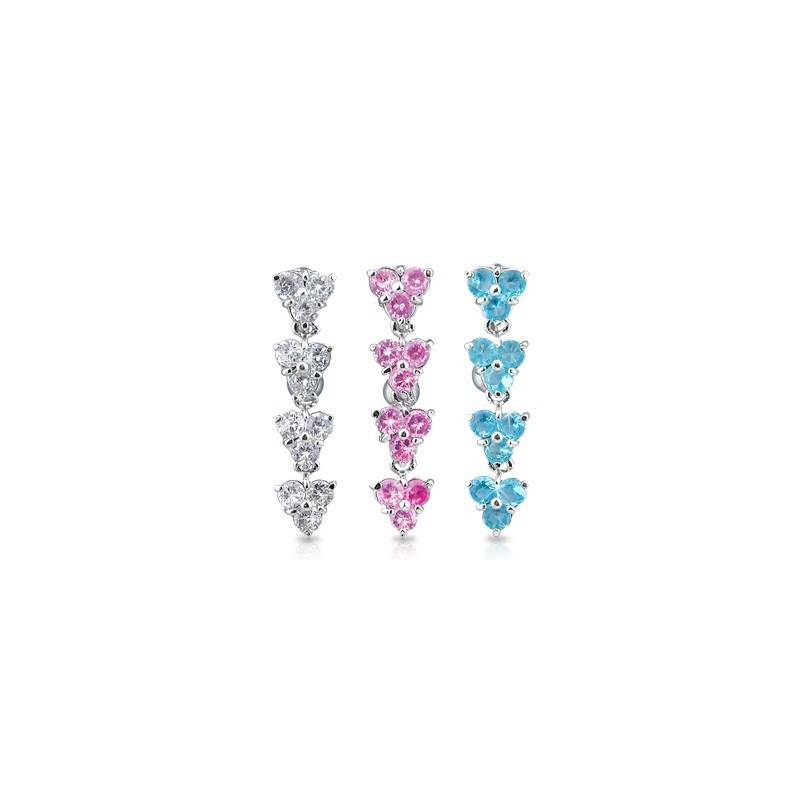 Piercing nombril inversé en titane motif 4 fleur pendante en cristal blanc pour femme Piercing nombril inversé en titane motif 4 fleur pendante en cristal blanc pour femme