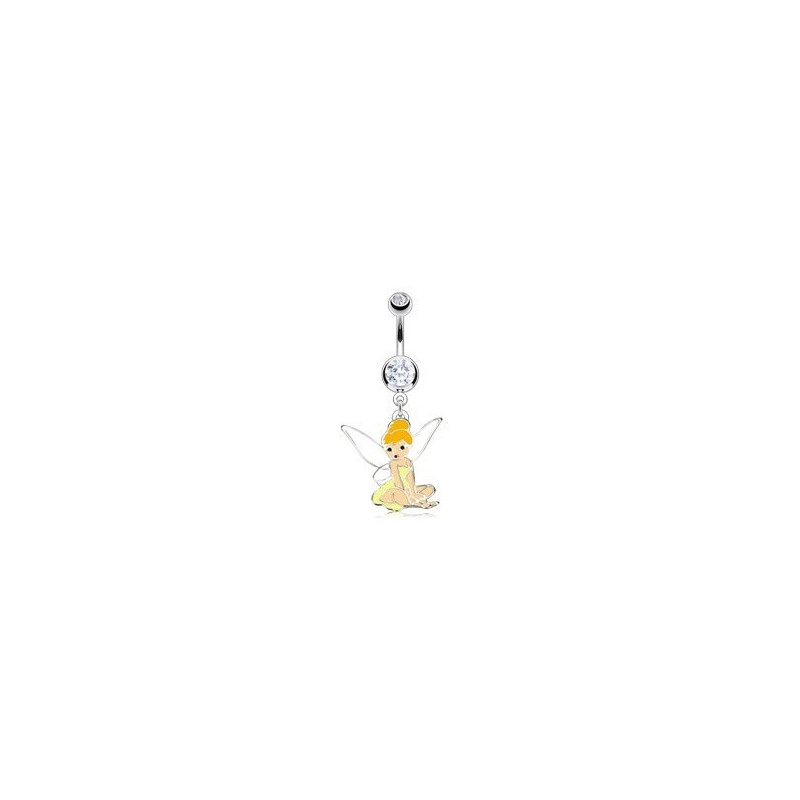 piercing nombril barre en acier chirurgical pendentif fée clochete cristal rose