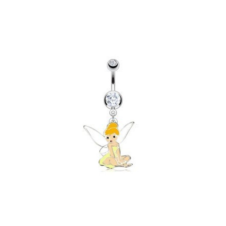 piercing nombril barre en acier chirurgical pendentif fée clochete cristal rose