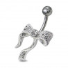 Piercing nombril motif noeud en argent massif 925 avec cristal de couleur blanc barre en titane haute qualité