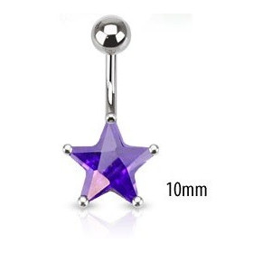 Piercing nombril acier chirurgical motif étoile cristal 10mm couleur violet