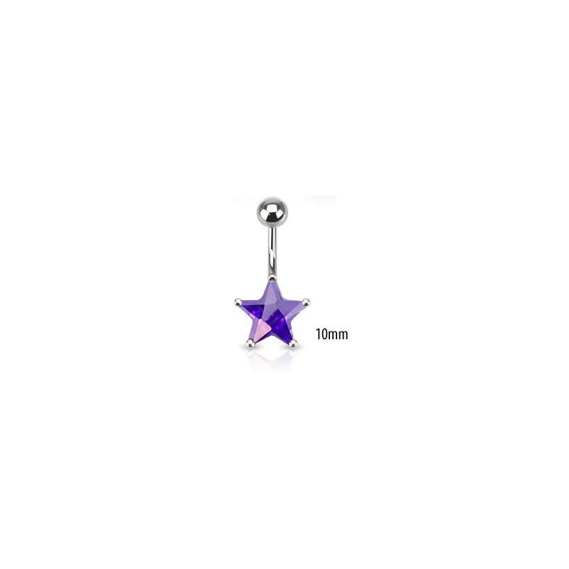 Piercing nombril acier chirurgical motif étoile cristal 10mm couleur violet