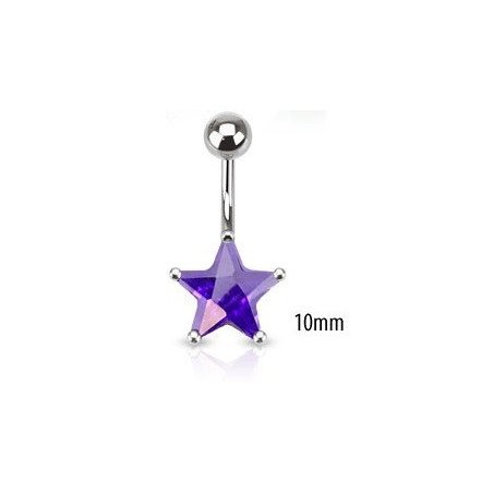 Piercing nombril acier chirurgical motif étoile cristal 10mm couleur violet