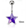 Piercing nombril acier chirurgical motif étoile cristal 10mm couleur violet