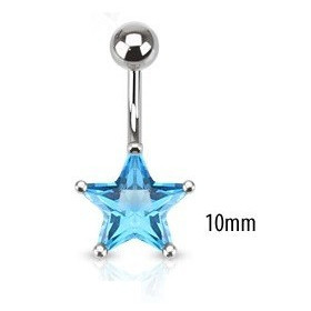 Piercing nombril acier chirurgical motif étoile cristal 10mm couleur bleu turquoise