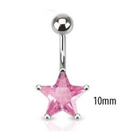 Piercing nombril acier chirurgical motif étoile cristal 10mm couleur rose