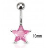 Piercing nombril acier chirurgical motif étoile cristal 10mm couleur rose