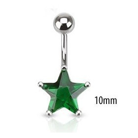 Piercing nombril acier chirurgical motif étoile cristal 10mm couleur  Vert