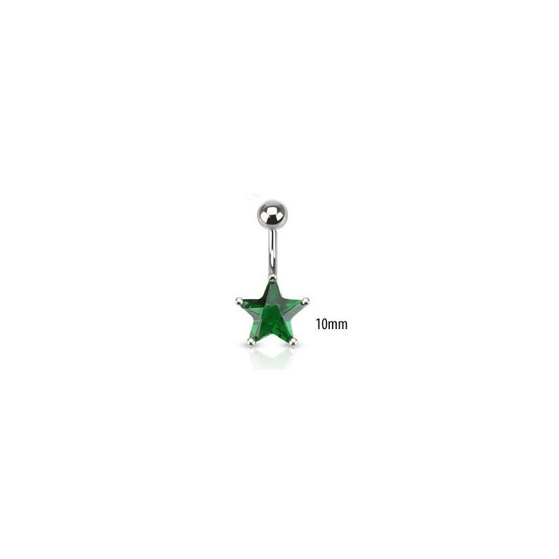 Piercing nombril acier chirurgical motif étoile cristal 10mm couleur  Vert