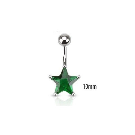 Piercing nombril acier chirurgical motif étoile cristal 10mm couleur  Vert