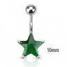 Piercing nombril acier chirurgical motif étoile cristal 10mm couleur  Vert