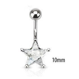 Piercing nombril acier chirurgical motif étoile cristal 10mm couleur Blanc