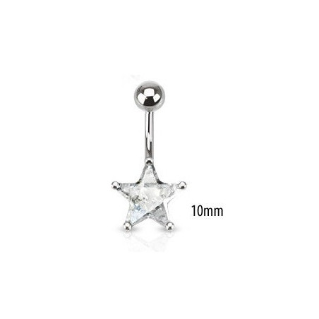 Piercing nombril acier chirurgical motif étoile cristal 10mm couleur Blanc