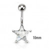 Piercing nombril acier chirurgical motif étoile cristal 10mm couleur Blanc