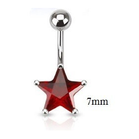 Piercing nombril acier chirurgical motif étoile cristal 7 mm couleur rouge