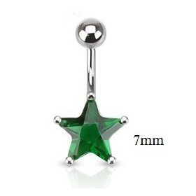 Piercing nombril acier chirurgical motif étoile cristal 7 mm couleur vert