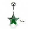 Piercing nombril acier chirurgical motif étoile cristal 7 mm couleur vert