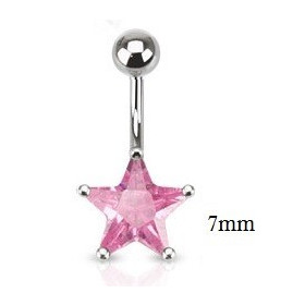 Piercing nombril acier chirurgical motif étoile cristal 7 mm couleur rose