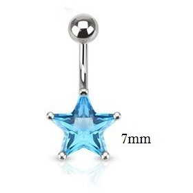 Piercing nombril étoile acier chirurgical motif étoile cristal 7 mm couleur bleu turquoise