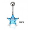 Piercing nombril étoile acier chirurgical motif étoile cristal 7 mm couleur bleu turquoise